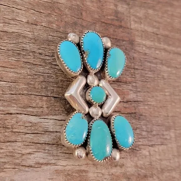Zuni Julie Ondelacy Lahi Sterling Native American Turquoise Dual Pendant Brooch - Picture 3 of 7
